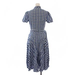 POLO RALPH LAUREN シャツ ワンピース ロング 半袖 チェック柄 ベルト付き リネン 00 青 白 /BM