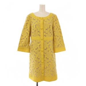 ノーカラーコート 七分袖 ひざ丈 総レース 刺繍 4 黄 /BM
