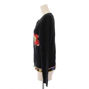 LEONARD SPORT アンサンブル ニット セーター 七分袖 カーディガン 長袖 花柄 カシミヤ シルク 38 黒 0597880