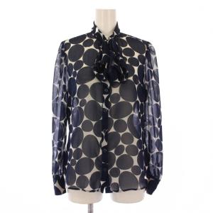 NARA CAMICIE セットアップ 上下 シャツ ブラウス 長袖 フレアスカート ひざ丈 総柄 シアー シースルー 1 ネイビー