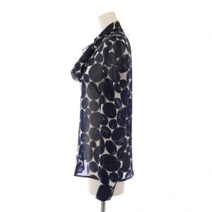 NARA CAMICIE セットアップ 上下 シャツ ブラウス 長袖 フレアスカート ひざ丈 総柄 シアー シースルー 1 ネイビー