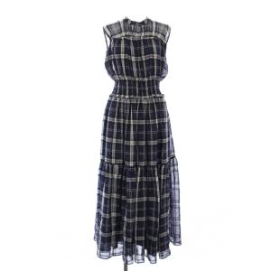 シャーリングチェックワンピース ノースリーブ ロング ONE 紺 RWFO202039 /TK