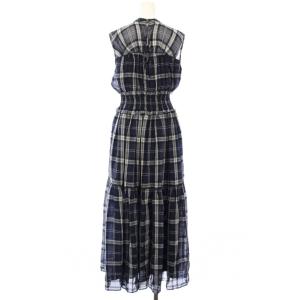 furfur シャーリングチェックワンピース ノースリーブ ロング ONE 紺 RWFO202039 /TK