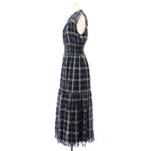 furfur シャーリングチェックワンピース ノースリーブ ロング ONE 紺 RWFO202039 /TK