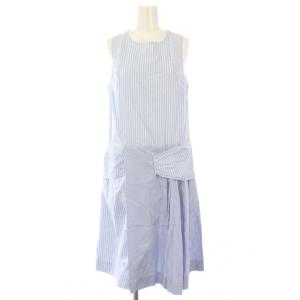 ワンピース ノースリーブ ロング ストライプ柄 38 ブルー ホワイト /TK
