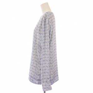 EPOCA シャツ ブラウス プルオーバー 長袖 クルーネック 総柄 バイカラー 40 水色 ライトブルー 白 ホワイト