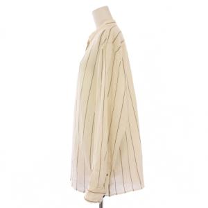 Plage R'IAM 25SS ストライプシャツ ブラウス 長袖 バンドカラー シルク混 F アイボリー 25050922603010
