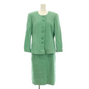 スーツ セットアップ ノーカラージャケット タイトスカート ひざ丈 シルク混 11 緑 グリーン PT5216