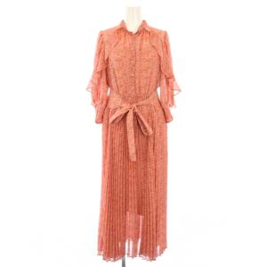 ラッフルプリーツドレス ワンピース 七分袖 ミモレ丈 ロング 総柄 0 ピンク SWFO221056 /TK