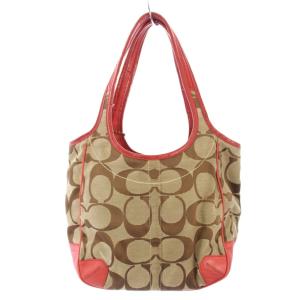 COACH トートバッグ ハンドバッグ シグネチャー ベージュ 赤 11603 /TK D