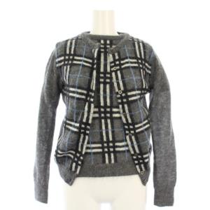 アンサンブル カーディガン 長袖 ニット セーター 半袖 チェック モヘヤ M グレー FBF31-879