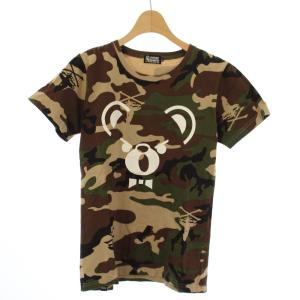 BEAR プリント Tシャツ カットソー 半袖 カモフラ 迷彩柄 S カーキ /TK