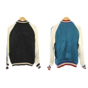 MONKEY TIME サテン スーベニア ジャンパー スカジャン ブルゾン リバーシブル 刺繍 虎柄 ジップアップ S 黒 ブラック