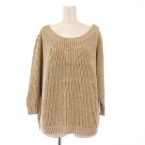 Lily Linenアゼプルオーバー リブニット セーター 長袖 Uネック シルク F ベージュ 18080500414010