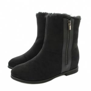 サイドジップブーツ ショートブーツ スエード インヒール 24cm 黒 ブラック 1320255 /KU