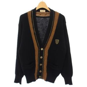 ヴィンテージ カーディガン リブニット 金ボタン ウール ワッペン 長袖 M 黒 6793-524 /TK
