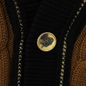 CELINE ヴィンテージ カーディガン リブニット 金ボタン ウール ワッペン 長袖 M 黒 6793-524 /TK