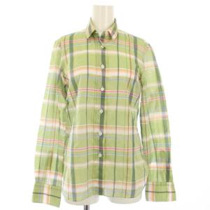 シャツ チェック柄 長袖 40 グリーン /TK