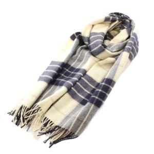 大判ストール マフラー ホワイト ネイビー