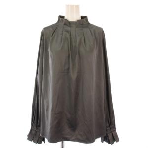 シャツ ブラウス プルオーバー 長袖 ハイネック 無地 サテン 38 グレー /BB