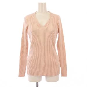 リブニット 長袖 Vネック ストレッチ ワンカラー カシミヤ混 38 ピンク /BB