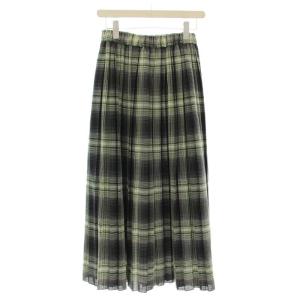 Le glazik チェックスカート ロング プリーツ スカート 36 グレー 緑 JL-5079 /G