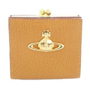 二つ折り財布 がま口 オーブ レザー キャメル