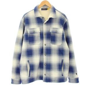 シャツジャケット 裏ボア チェック柄 アウター L 青 白 710892810001 /TK