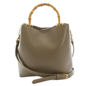 2WAY バンブースクエアバッグ ショルダーバッグ ハンドバッグ レザー グレージュ /HN