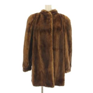 銀サガ ミンクファーコート 毛皮コート ミドル丈 11 茶 ブラウン /KU