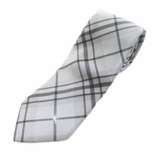 ネクタイ レギュラータイ チェック柄 ホースロゴ刺繍 シルク グレー /KU