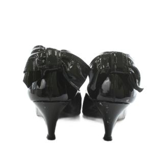 PRADA パンプス ウエッジソール オープントゥ エナメル 37.5 黒 ブラック /AN16