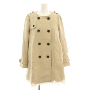ノーカラーコート アウター ミドル フリル シフォン 裾スカラップ タグ付き M ベージュ 2390130
