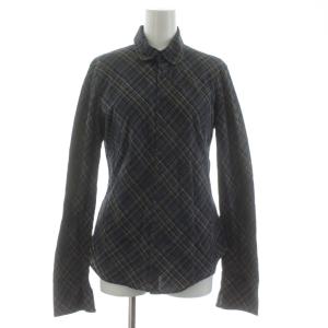 シャツ 長袖 チェック柄 コットン 3 紺 ネイビー 黄 イエロー /KU