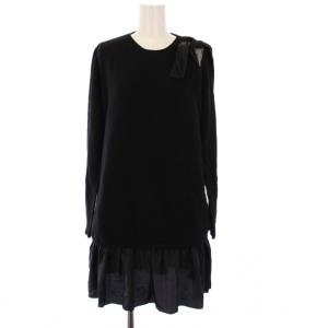 ニットワンピース チュニック 長袖 ミニ 切替 S 黒 SROKDA864NU /KH