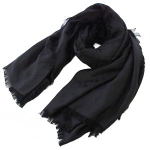 ストール フリンジ ワンカラー シルク ウール混 黒 ブラック /BB OH