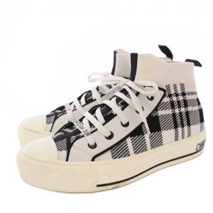 Christian Dior WALK'N'DIOR ハイカットスニーカー チェック 36.5 ブラック ホワイト