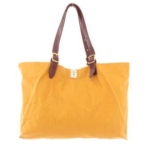 トートバッグ ハンドバッグ キャンバス レザー バイカラー ロゴ オレンジ 茶 ブラウン /BB