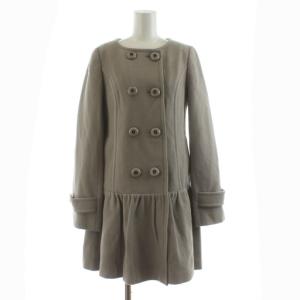 ノーカラーコート ダブル ミドル丈 ウール 裏地チェック柄 38 グレー E1B15-4163-40 /KU