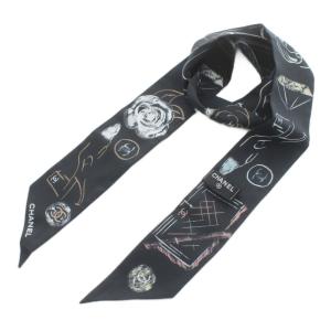 23SS スリム バンドー アイコン柄 リボンスカーフ シルク ブラック
