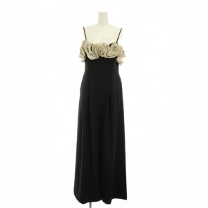 24SS フラワーモチーフオールインワン サロペット ストライプ 38 黒 /YM