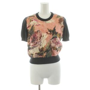 ニット カットソー 半袖 切替 カシミヤ シルク混 絹 38 グレー ピンク FG195K F38D2