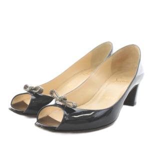 パンプス オープントゥ エナメル リボン 36 黒 ブラック /AN45