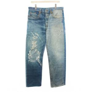 PHOTO PRINT PANTS デニムパンツ ジーンズ ワイド XL 青 /KH