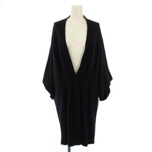ニット カーディガン ロング 七分袖 カシミヤ ウール XL 黒 /BM