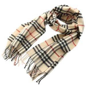 マフラー ストール フリンジ ノバチェック カシミヤ ベージュ /KU