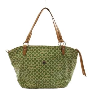 COACH オプアート トートバッグ ハンドバッグ ショルダーバッグ 総柄 PVCキャンバス ベージュ 緑 グリーン