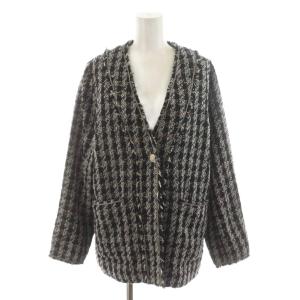 22AW ツイードノーカラージャケット ジャケット 黒 ブラック 白 ホワイト チェック柄 長袖 22010912401030