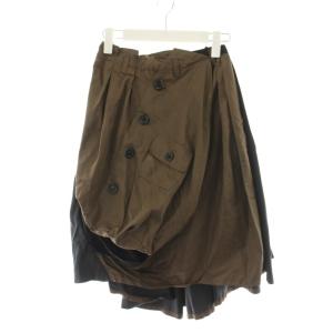 フレアスカート ひざ丈 変形 シルク 絹 38 黒 ブラック 茶 ブラウン 072A WLSK15SHI