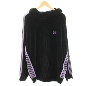 Track Hoody パーカー プルオーバー ベロア サイドライン 長袖 XL 黒 ブラック KP226